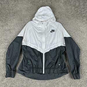 Nike Sportswear Jacket Womens Large Black White Windrunner Windbreaker Full Zip